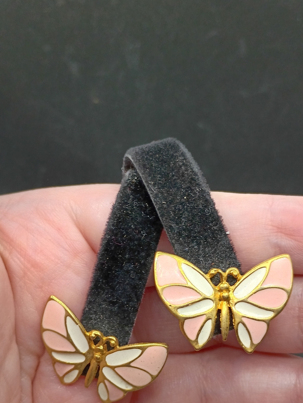 Vintage Butterfly Enamel Stud Earrings - Pink, White, Gold